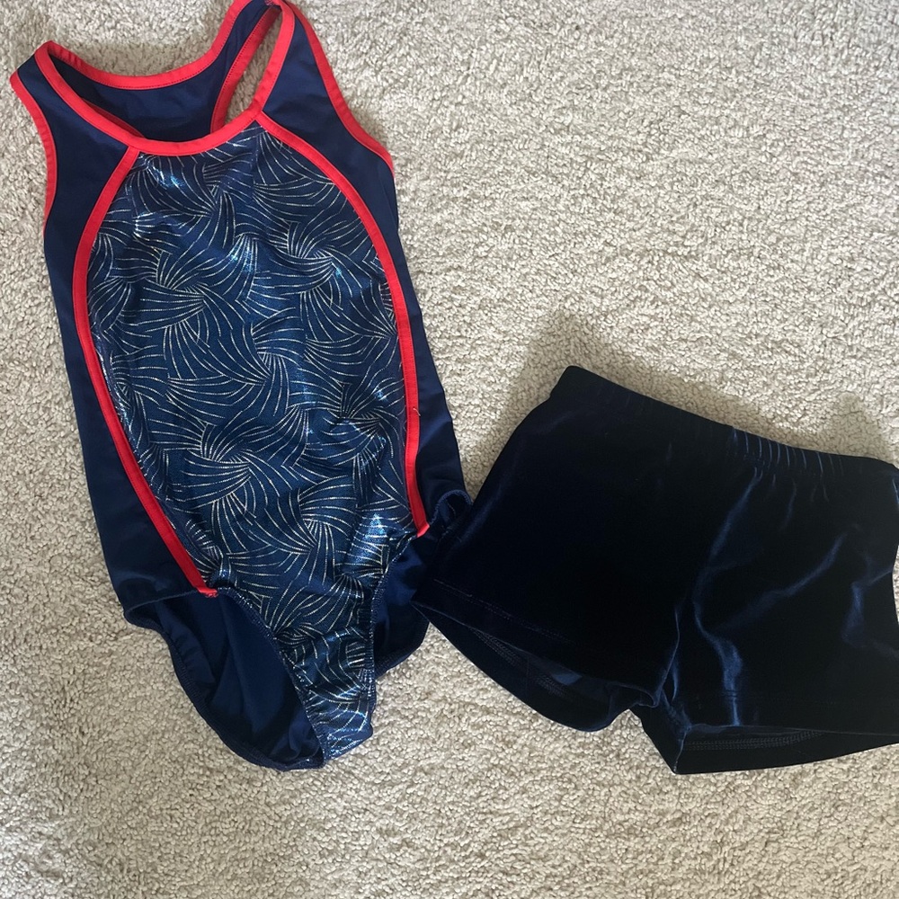 Danskin Now Girls Navy Swim Set with Red Trim